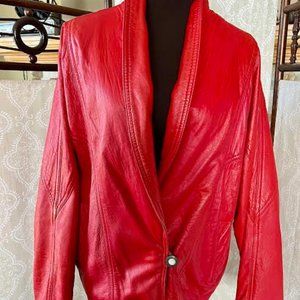 Luscious Cherry Red Leather "la nouvelle Renaissance" Bomber Jacket. Medium.